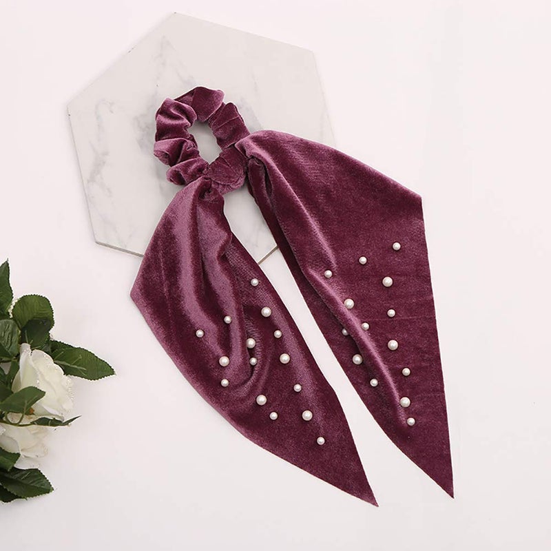 DINPREY 5 Pcs Velvet Scarf Hair Scrunchies Silk Ribbon Bow Scrunchies Super Soft Velvet Hair Ties Bowknot Scrunchies Bowknot Elegant Elastic Hair Bands Ponytail Holder (5 Packs A) - Image 5